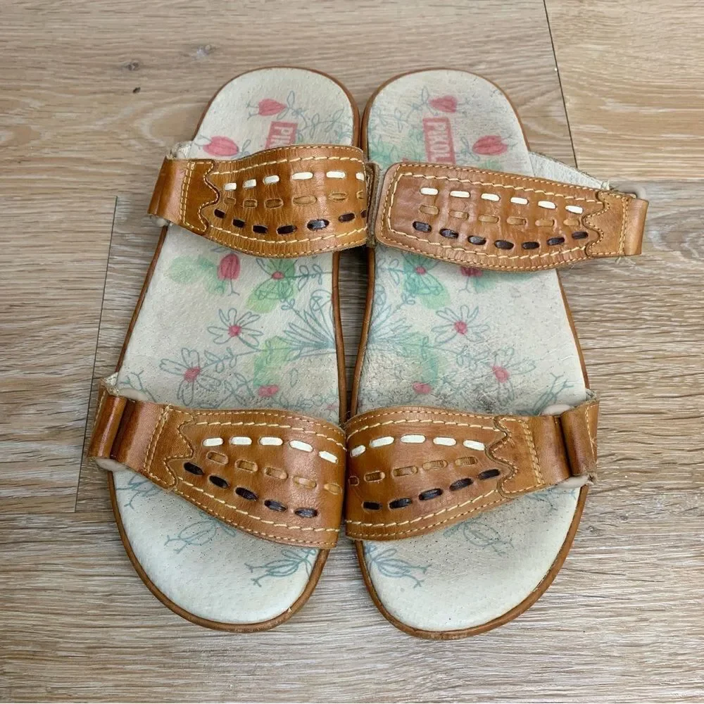 Pikolinos Women’s Brandy Slip On Slides Brown Leather, Size 7.5-8